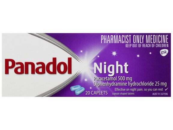 Panadol Night Paracetamol 500mg Diphenhydramine HCL 25mg 20 Caplets