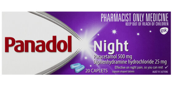 Panadol Night Paracetamol 500mg Diphenhydramine HCL 25mg 20 Caplets