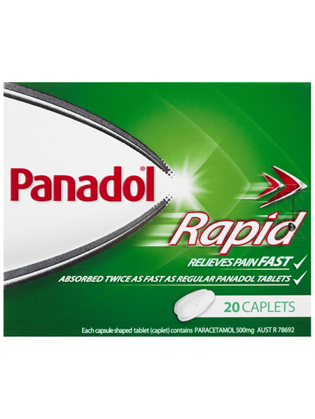 Panadol Rapid Caplets for Pain Relief, Paracetamol 500 mg, 20