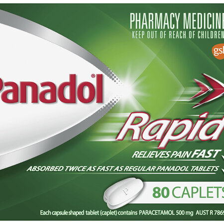 Panadol Rapid Caplets for Pain Relief, Paracetamol 500 mg, 80