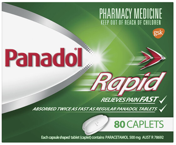 Panadol Rapid Caplets for Pain Relief, Paracetamol 500 mg, 80