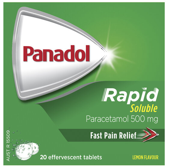 Panadol Rapid Soluble for Pain Relief, Paracetamol - 500mg 20 effervescent tablets