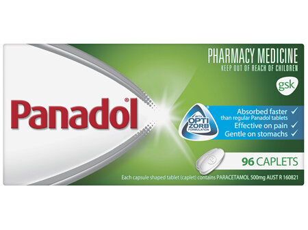 Panadol with Optizorb Formulation, 500 mg paracetamol, 96 caplets (pain relief)