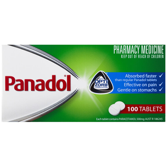 Panadol with Optizorb Formulation, 500 mg Paracetamol, 100 tablets (pain relief)