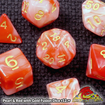Pearl and Red with Gold Fusion Polyhedral Dice Games and Hobbies NZ