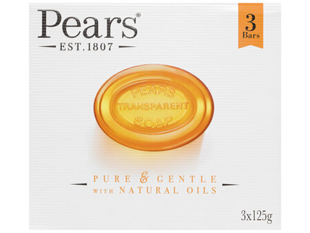 Pears Pure & Gentle With Natural Oils Transparent Soap 3 Pack x 125g