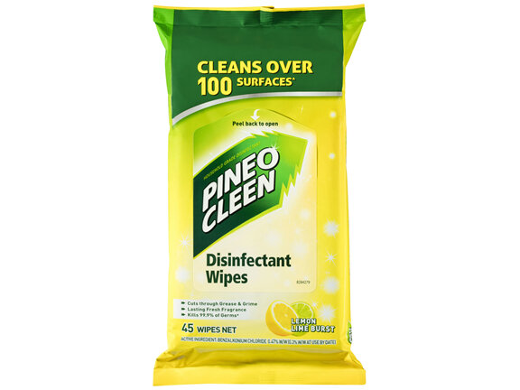 Pine O Cleen Disinfectant Multipurpose Wipes Lemon Lime 45 Pack