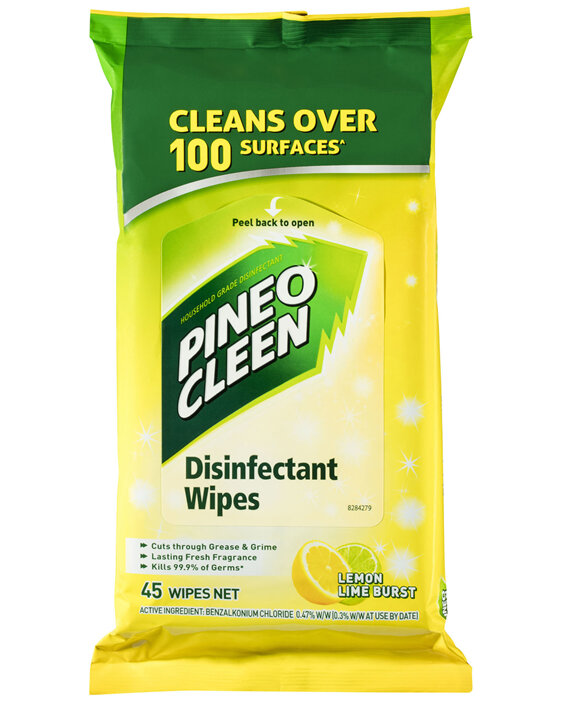 Pine O Cleen Disinfectant Multipurpose Wipes Lemon Lime 45 Pack
