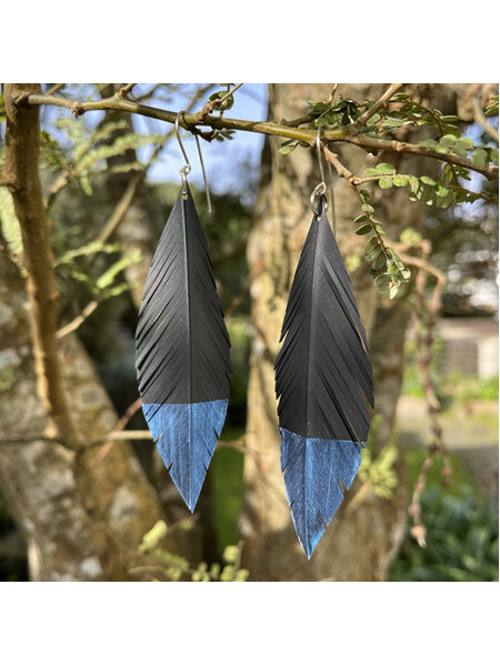 Pinned earrings with hi-lite blue tips
