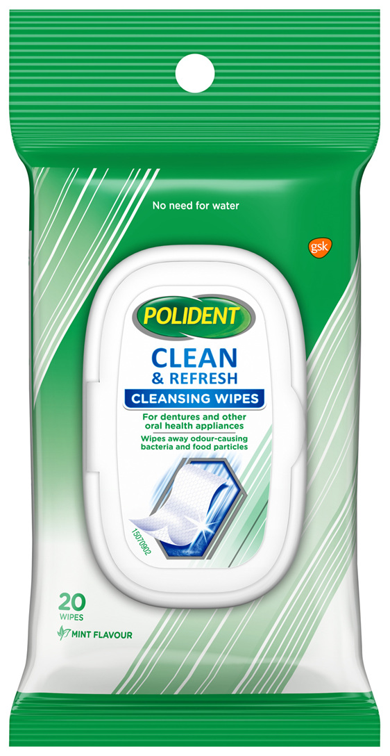 Polident Cleansing Wipes Mint 20 Pack