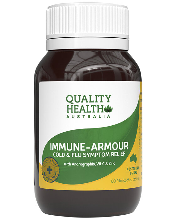 Quality Health Australia Immune-Armour Cold & Flu Symptom Relief with Andrographis, Vit C & Zinc