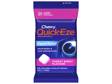 Quick Eze Forest Berry Chewy Rapid Heartburn & Indigestion Relief 8 Pack