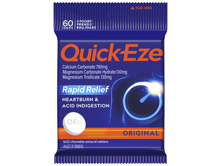Quick Eze Original Tablet Rapid Heartburn & Indigestion Relief 5x12 Pack 