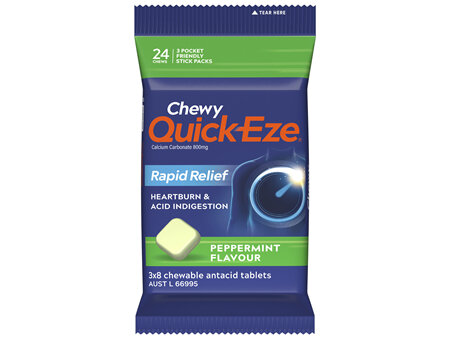 Quick Eze Peppermint Chewy Rapid Heartburn & Indigestion Relief 3x8 Pack 