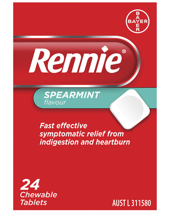 Rennie Indigestion and Heartburn Relief Spearmint 24 Chewable Tablets
