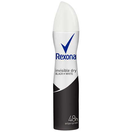 REXONA Women Antiperspirant Aerosol Deodorant Invisible Dry Black+White 150ml