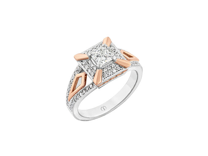 rose and white gold princess cut diamond cluster ring