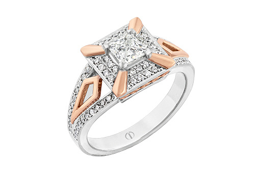 rose and white gold princess cut diamond cluster ring