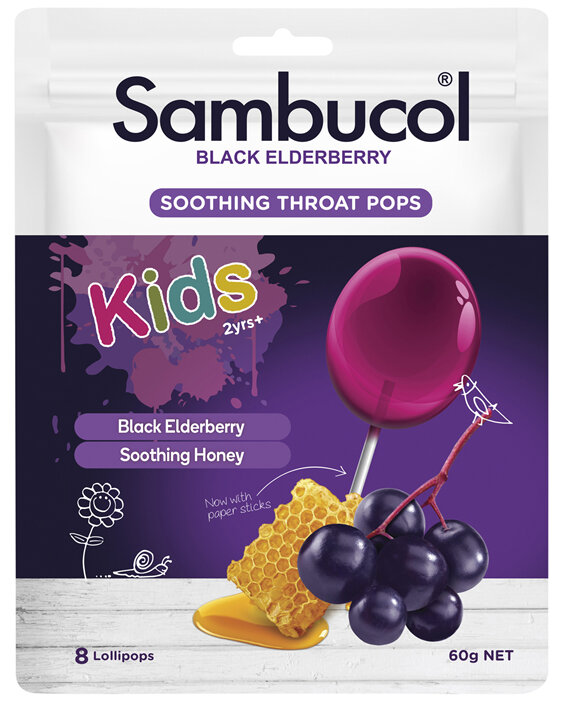 Sambucol Black Elderberry Soothing Throat Pops 8s