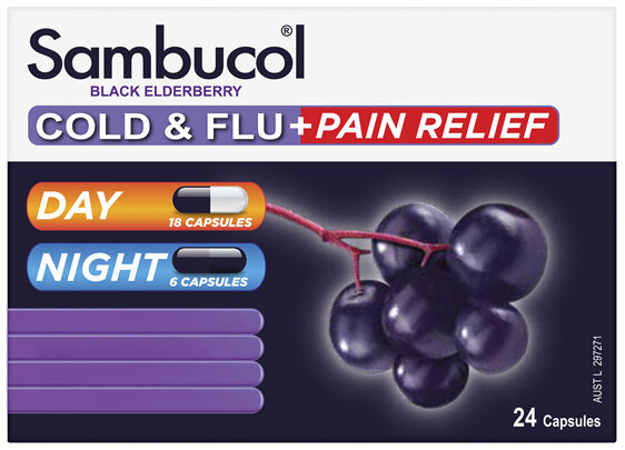 Sambucol Cold & Flu + Pain Relief 24 Capsules