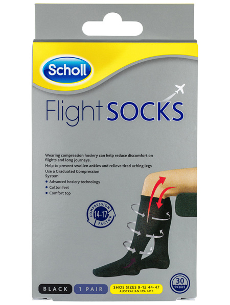 Scholl Flight Socks Compression Hosiery Black M9-12