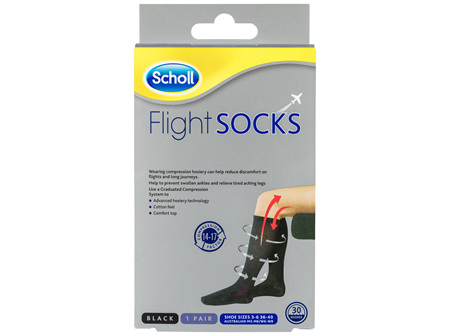 Scholl Flight Socks Compression Hosiery Black W6-8 M3-6