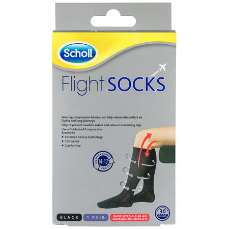 Scholl Flight Socks Compression Hosiery Black W8-11 M6-9