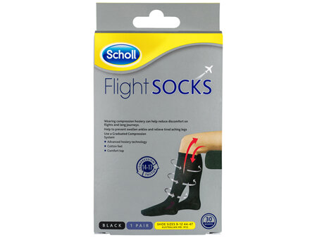 Scholl Flight Socks Compression Hosiery - Cotton Black Large