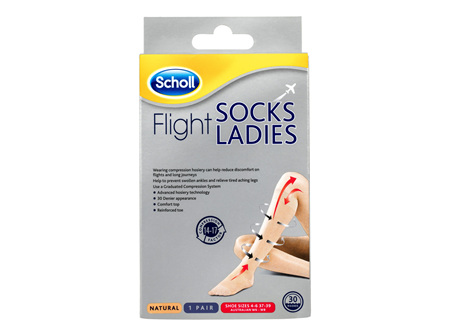 Scholl Flight Socks Compression Hosiery Ladies Natural 6-8