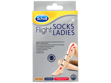 Scholl Flight Socks Compression Hosiery Ladies Natural 6-8