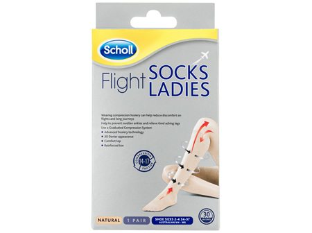 Scholl Flight Socks Compression Hosiery Ladies Natural 4-6
