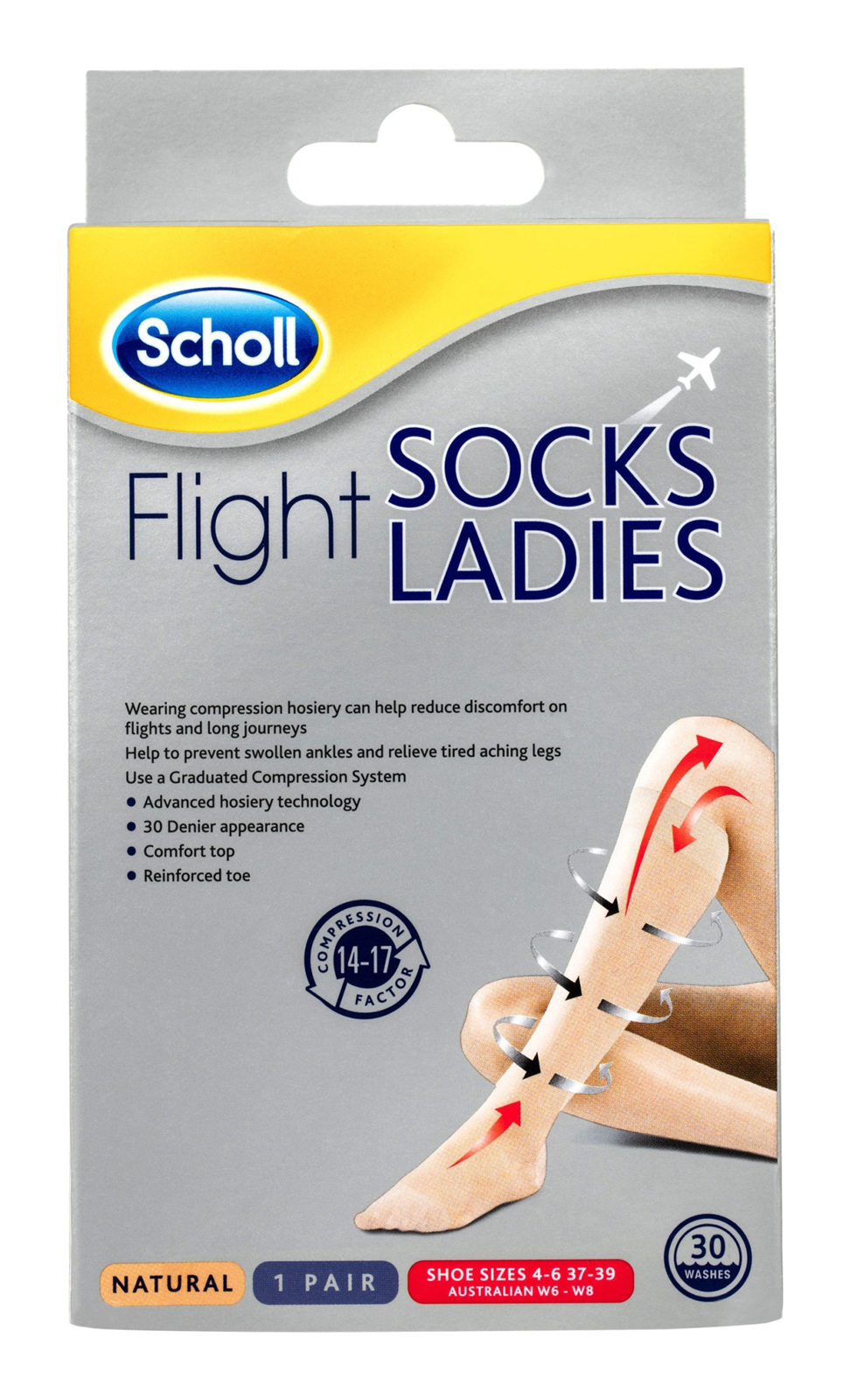 Scholl Flight Socks Compression Hosiery Ladies Natural 6-8 - Unichem ...