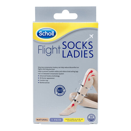 Scholl Flight Socks Compression Hosiery Ladies Natural 8-10