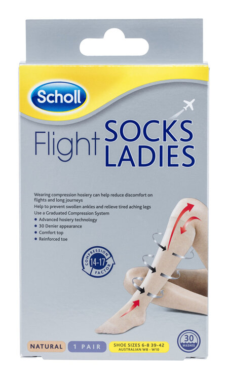 Scholl Flight Socks Compression Hosiery Ladies Natural 8-10