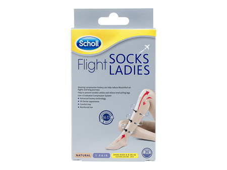 Scholl Flight Socks Compression Hosiery Ladies Natural 8-10