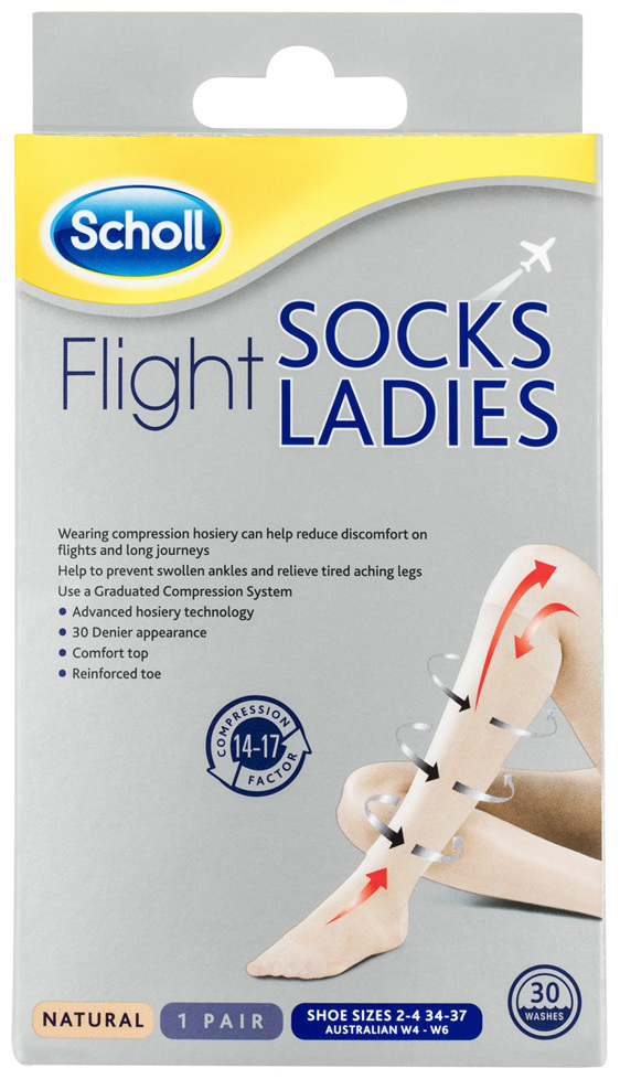 Scholl Flight Socks Compression Hosiery Ladies Natural 4-6