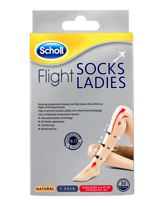 Scholl Flight Socks Compression Hosiery Ladies Natural 6-8