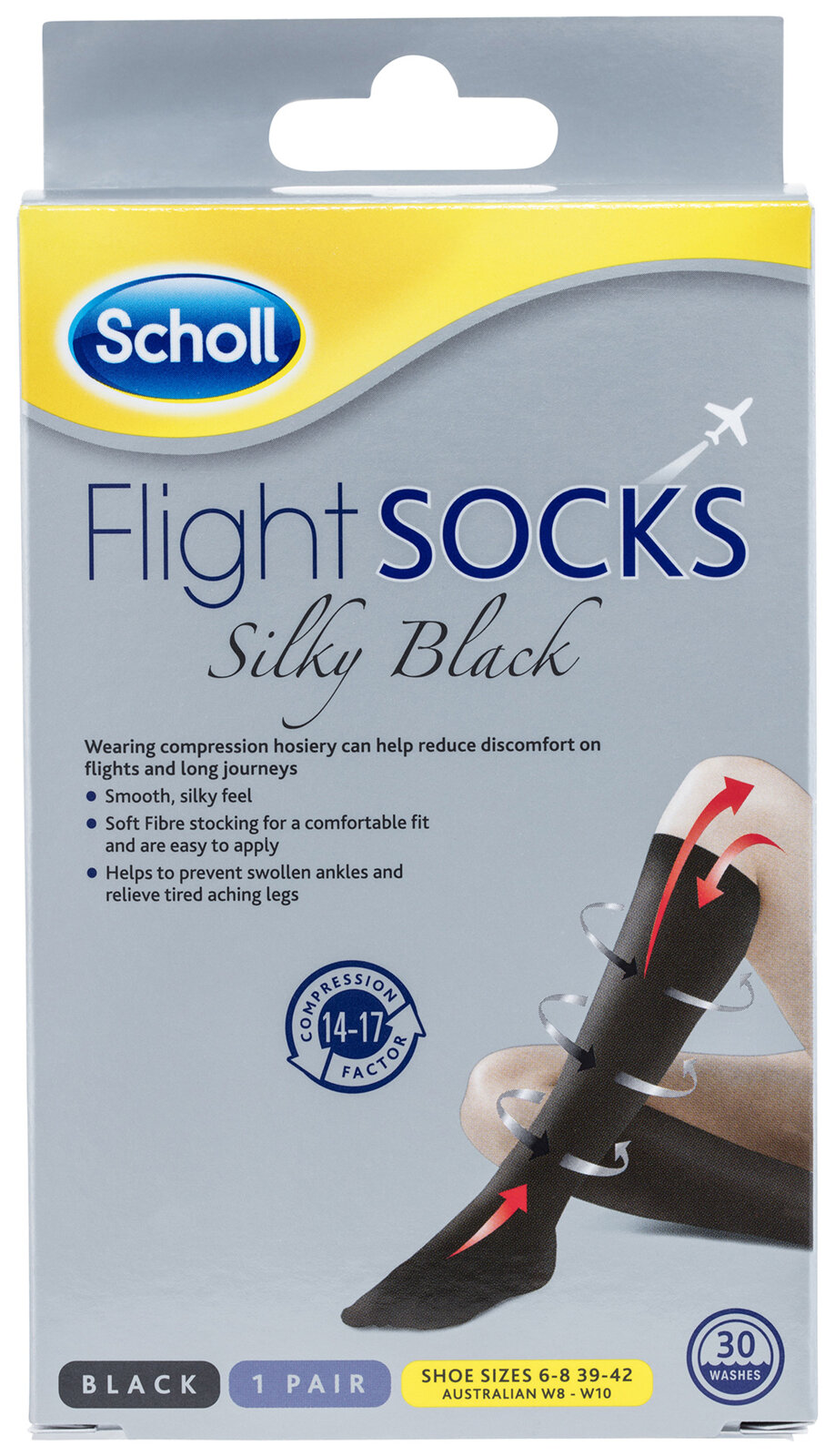 Scholl Flight Socks Compression Hosiery -Silky Black Large - Shorecare  Pharmacy Shop