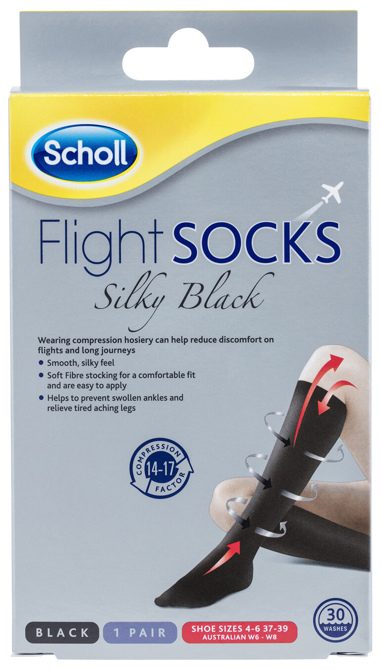 Scholl Flight Socks Compression Hosiery - Silky Black Medium
