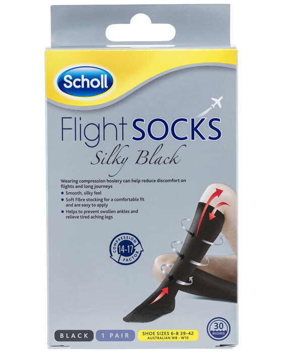 Scholl Flight Socks Compression Hosiery -Silky Black Large
