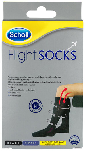 Scholl Travel and Compression Socks - Black Cotton Large
