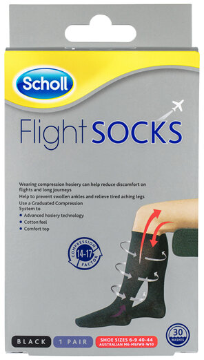 Scholl Travel and Compression Socks - Black Cotton Medium