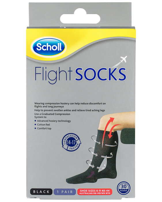 Scholl Travel and Compression Socks - Black Cotton Medium