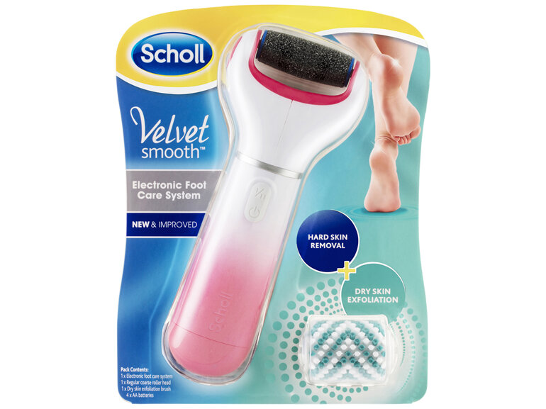 SCHOLL Velvet Smooth Electric Foot File + Exfoliating Refill Pink