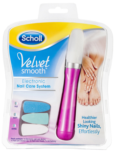 Scholl Velvet Smooth Electronic Nail Care System in Pink File Buff & Shine