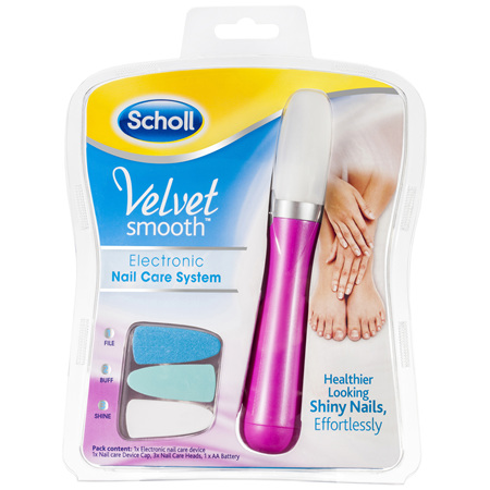 Scholl Velvet Smooth Electronic Nail Care System in Pink File Buff & Shine