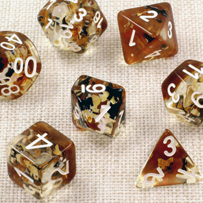 Set of 7 Amber Bows Confetti Polyhedral Dice Games and Hobbies NZ