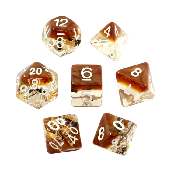 Set of 7 Amber Bows Confetti Polyhedral Dice Games and Hobbies NZ