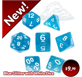 Set of 7 Blue Glitter Polyhedral Dice Games and Hobbies New Zealand