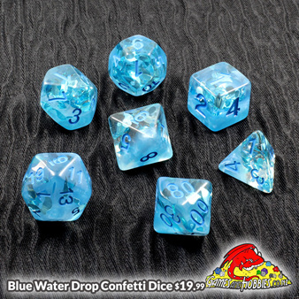 Set of 7 Blue Water Drop Confetti Polyhedral Dice Games and Hobbies NZ